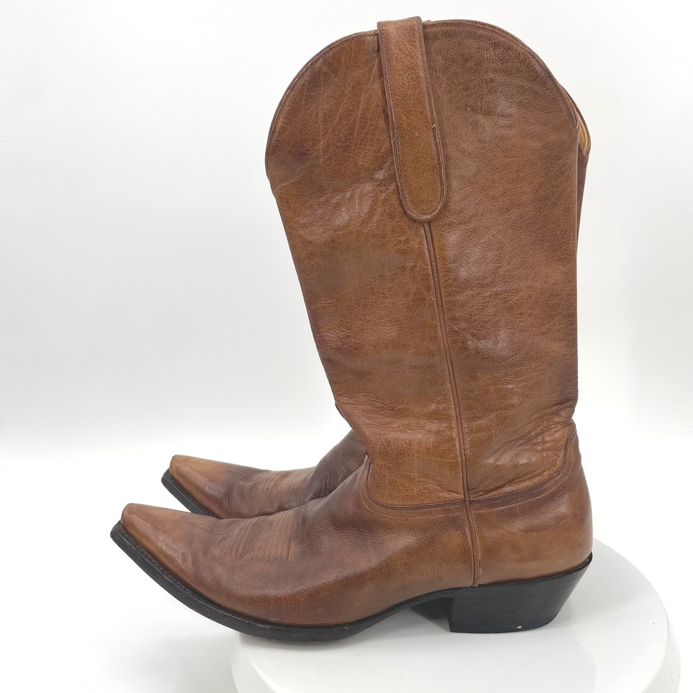 JB Dillon Reserve Mens Brown Leather Cowboy Boots Snip Toe Size 11 D Handcrafted